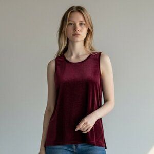 Coldwater Creek Stretch Velvet Tank Top Sz XS Burgundy #264D